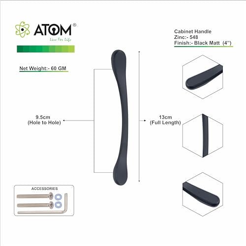 Atom 5.2 Inch Zinc Handle | Black Matt Finish | Wardrobe Bar, Drawer Knob, Cabinet Grip, Cupboard Pull | Pack of 2 | CH-548 - Image 5