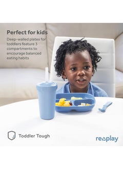 Re-Play Made in USA Deep Walled 3 Compartment Plates, Pack of 4 - Reusable Divided Plates for Kids, Dishwasher and Microwave Safe - Durable Toddler Plates 7.37" x 7.37" x 1.25", White - pzsku/ZD8A8A7A04013890F8CBBZ/45/_/1737031068/6f5315e7-e9ac-4532-b17f-ce306fde3720