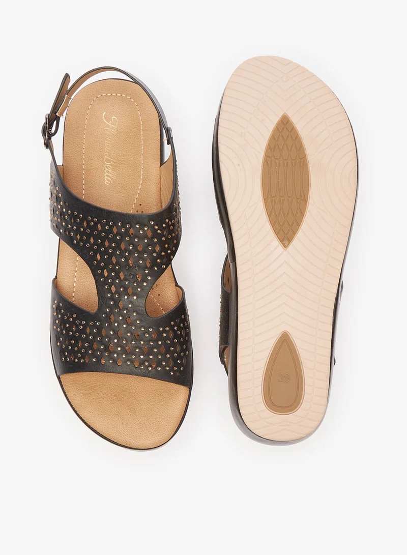 فلورا بيلا من شو إكسبرس Womens Embellished Open Toe Sandals with Buckle Closure