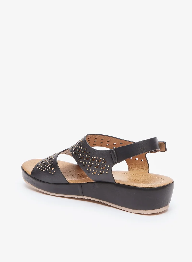 فلورا بيلا من شو إكسبرس Womens Embellished Open Toe Sandals with Buckle Closure