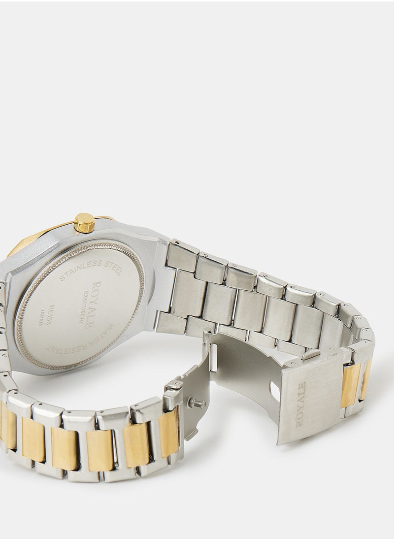 Royale Mega Round Shape Analog Wrist Watch RE158 J - 40mm - Silver Gold  - Image 4