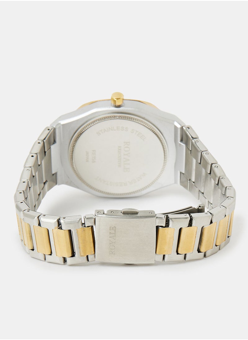 Royale Mega Round Shape Analog Wrist Watch RE158 J - 40mm - Silver Gold  - Image 2