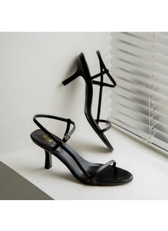Spring 2023 New Versatile Womens Sandals With Fine Heel One-Piece Buckle High Heel Shoes Black Color Rubber Sole China Made Black (6.5cm)