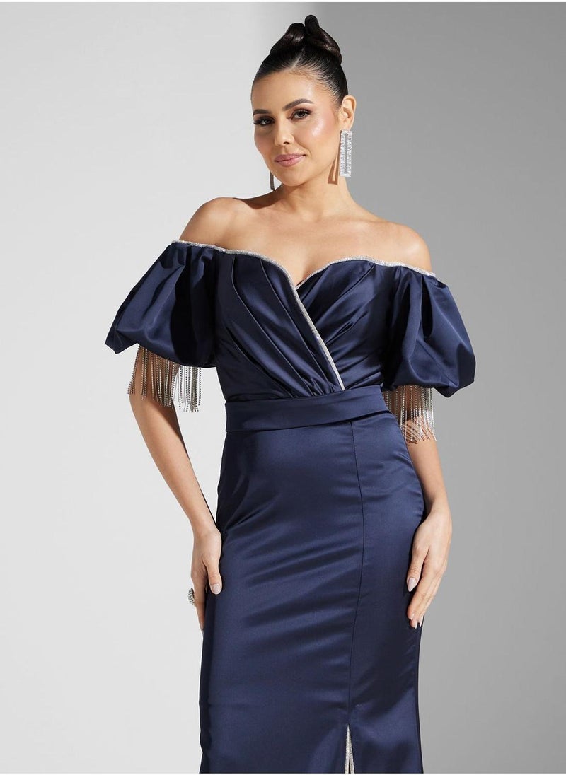 Akadia Fashion Off-Shoulder Slit Dress - Image 3