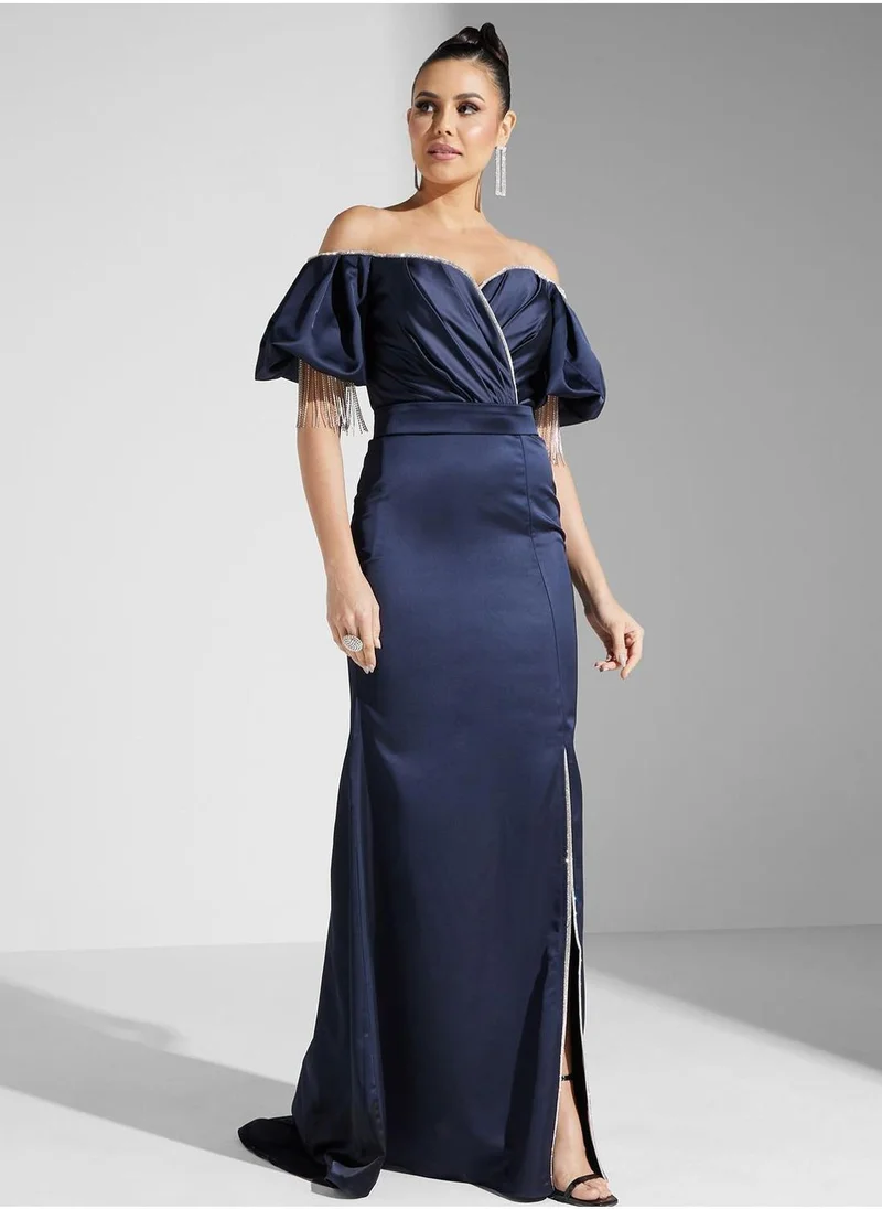 Akadia Fashion Off-Shoulder Slit Dress