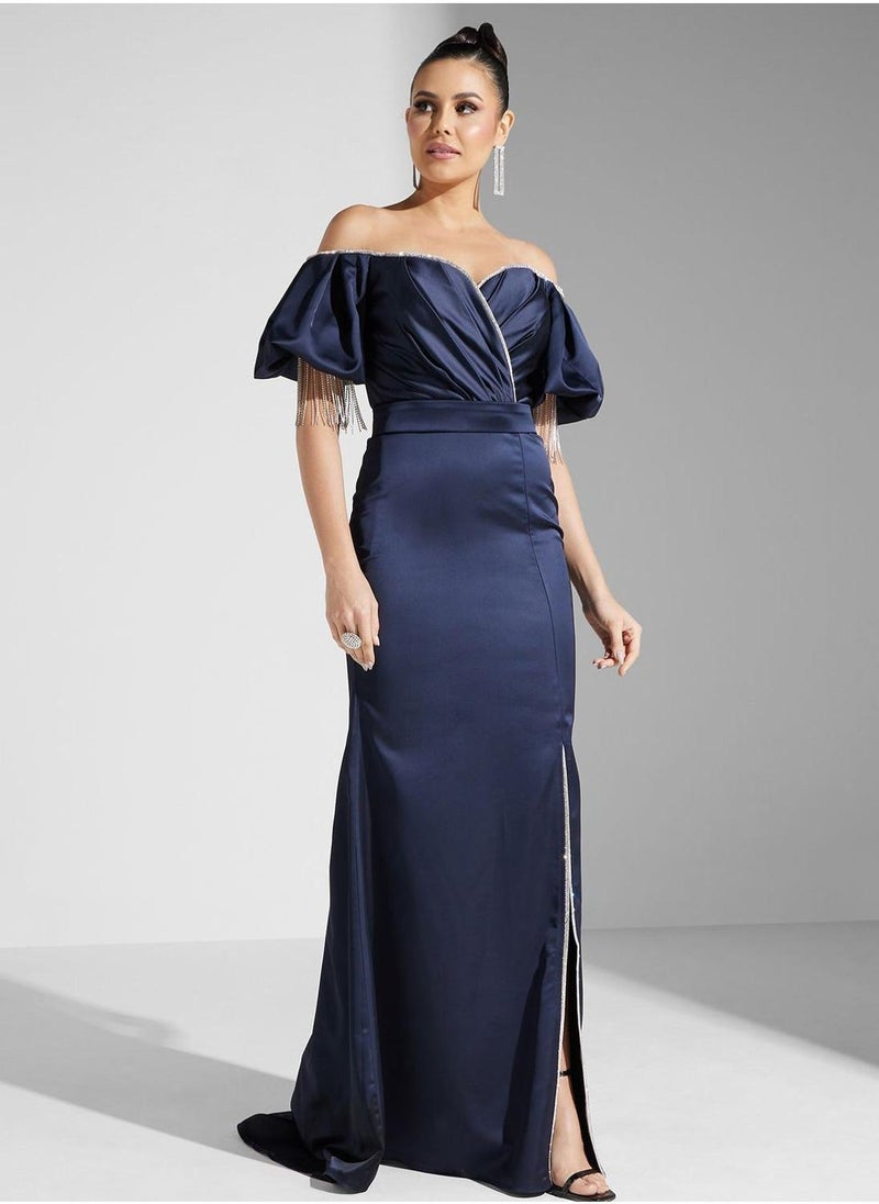 Akadia Fashion Off-Shoulder Slit Dress - Image 4