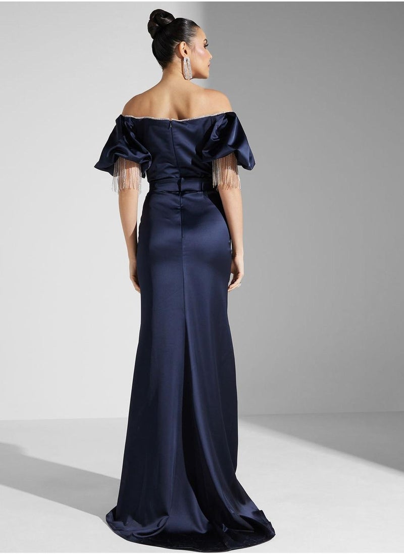 Akadia Fashion Off-Shoulder Slit Dress - Image 2