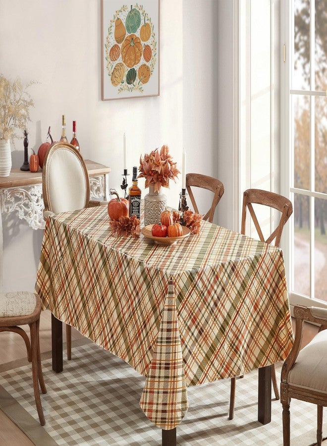 Newbridge Diagonal Plaid Vinyl Flannel Backed Tablecloth, Green Rust and Brown Plaid, 52 x 52 Inch Square Easy Care Wipe Clean Table Cover - Image 5