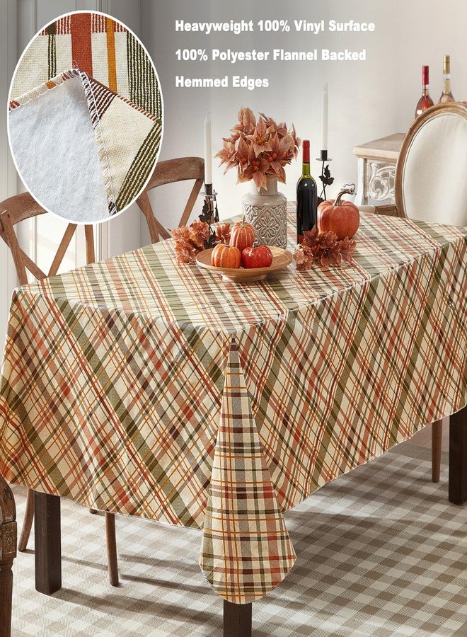 Newbridge Diagonal Plaid Vinyl Flannel Backed Tablecloth, Green Rust and Brown Plaid, 52 x 52 Inch Square Easy Care Wipe Clean Table Cover - Image 4