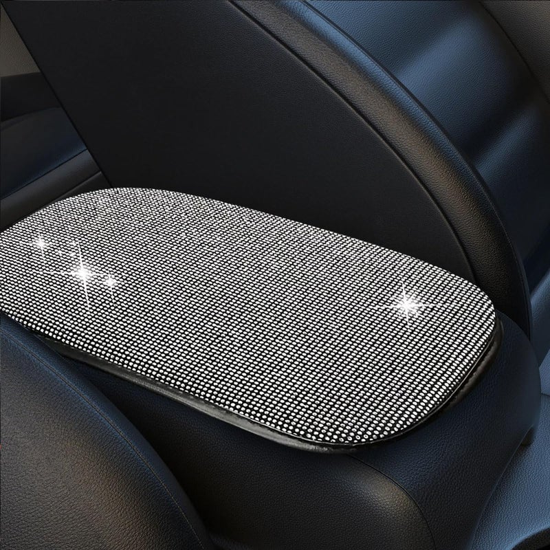 ZIMISI 11984 Bling Car Center Console Cover Crystal Diamond Arm Rest Cover for Car Soft Elbow Pillow Automotive Armrest Seat Box Cover Arm Rest Protective Cushion Pad for Women Men White - Image 3