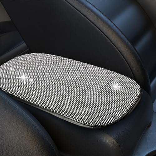 ZIMISI 11984 Bling Car Center Console Cover Crystal Diamond Arm Rest Cover for Car Soft Elbow Pillow Automotive Armrest Seat Box Cover Arm Rest Protective Cushion Pad for Women Men White - Image 1