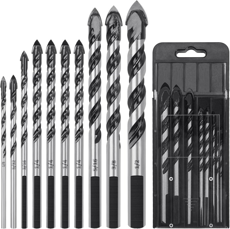 10 Pieces Masonry Drill Bit Set, Concrete Drill Bit Set Carbide Drill Bit Collection Precision Carbide Drills Versatile Drill Bit Set for Wood, Tile, Brick, Glass, Concrete, Ceramic, Cinder Block - Image 1