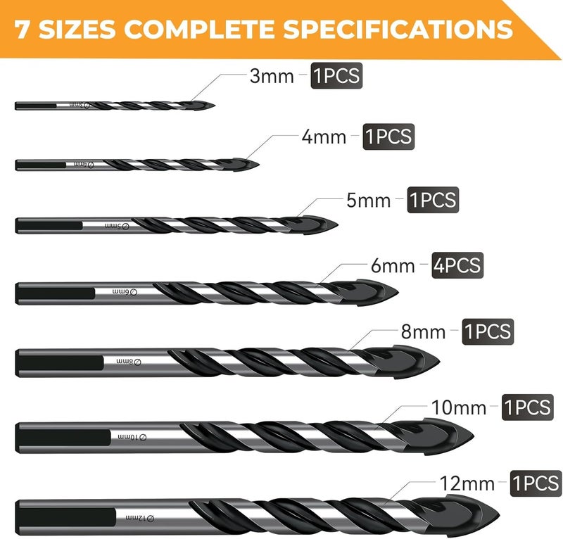 10 Pieces Masonry Drill Bit Set, Concrete Drill Bit Set Carbide Drill Bit Collection Precision Carbide Drills Versatile Drill Bit Set for Wood, Tile, Brick, Glass, Concrete, Ceramic, Cinder Block - Image 2