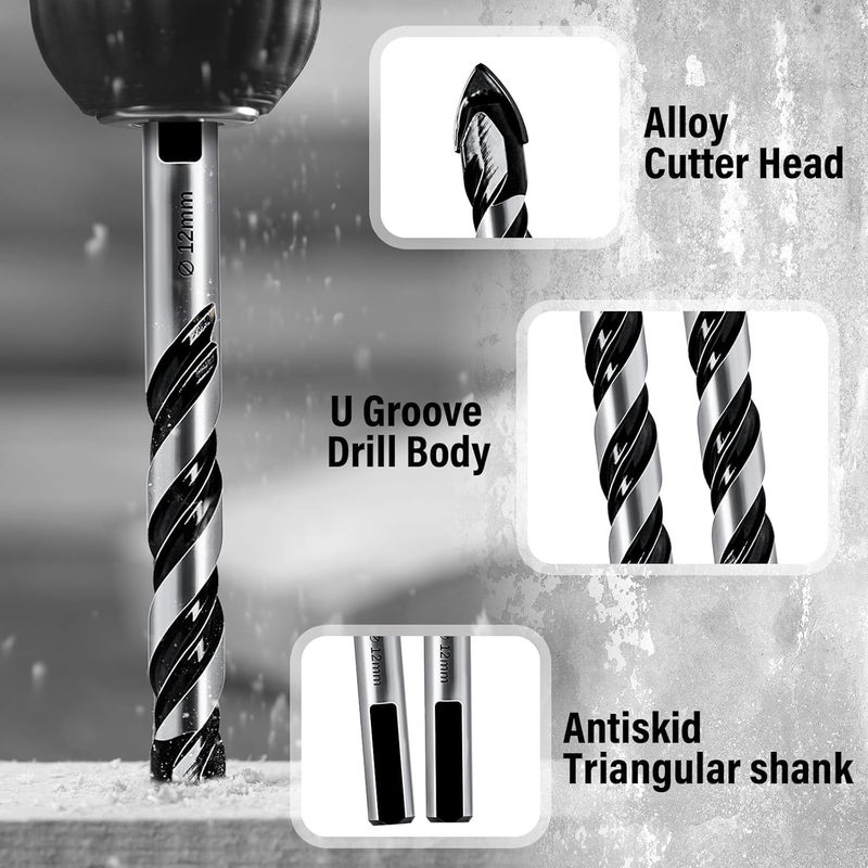 10 Pieces Masonry Drill Bit Set, Concrete Drill Bit Set Carbide Drill Bit Collection Precision Carbide Drills Versatile Drill Bit Set for Wood, Tile, Brick, Glass, Concrete, Ceramic, Cinder Block - Image 5