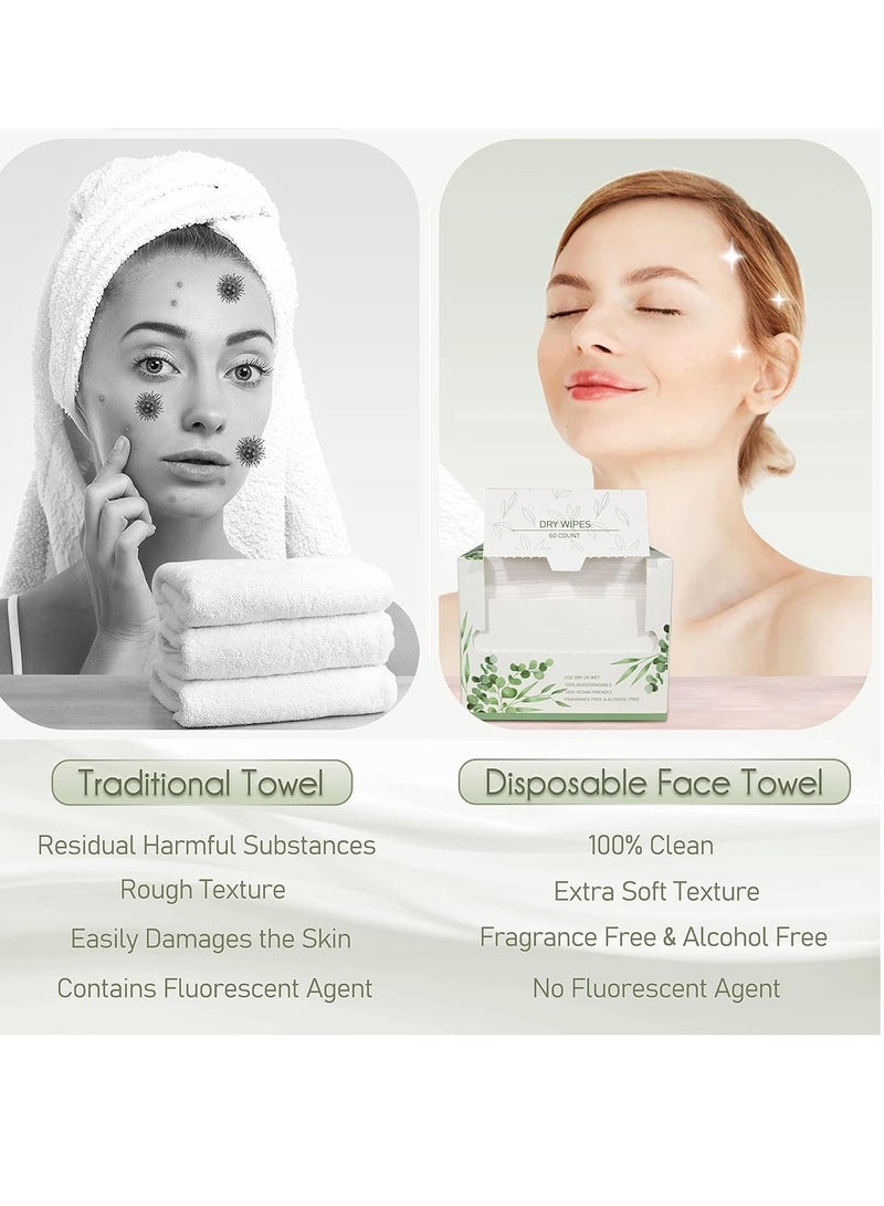 Disposable Face Towel Biodegradable Large Dry Wipes Extra Thick Soft Clean Facial Towels for Sensitive Skin Cleansing Nursing Travel Disposable Makeup Remover Wipes10×12 Inches 60 Count Box - Image 3