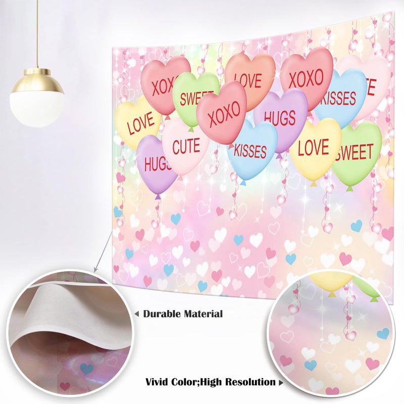 Mocsicka Valentine's Day Backdrop Kisses Hugs XOXO Photography Background Glitter Pastel Colorful Love Heart Balloons Party Decorations Photo Booth Props (7x5ft(82''x60''), Pink) - Image 5
