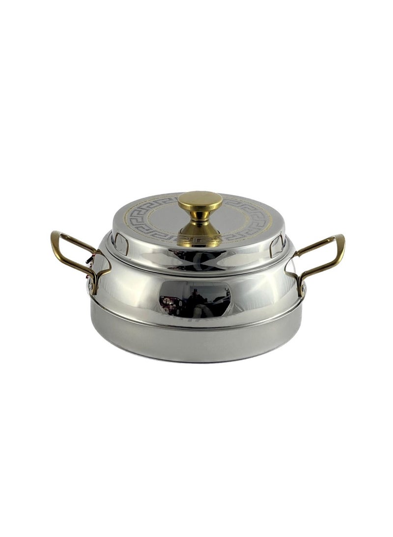 Homemaker Ellora Hotpot – 2500 ml Capacity – Airtight Lid – High-Quality Stainless Steel – Silver with Gold Etching