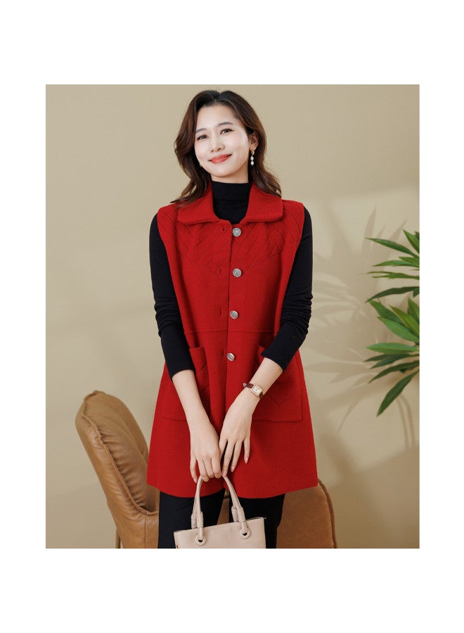 Tucano 25 سترة نسائية متوسطة الطول بلون صلب من الجاكار لفصل الخريف والشتاء سميكة للامهات مصنوعة من الصوف الصناعي بدون أكمام - Image 5