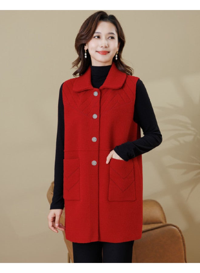 Tucano 25 سترة نسائية متوسطة الطول بلون صلب من الجاكار لفصل الخريف والشتاء سميكة للامهات مصنوعة من الصوف الصناعي بدون أكمام - Image 1