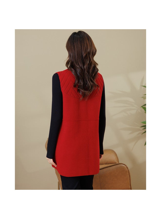 Tucano 25 سترة نسائية متوسطة الطول بلون صلب من الجاكار لفصل الخريف والشتاء سميكة للامهات مصنوعة من الصوف الصناعي بدون أكمام - Image 3