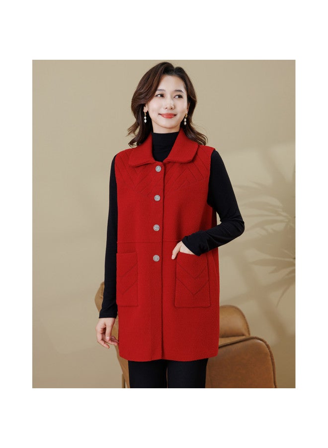 Tucano 25 سترة نسائية متوسطة الطول بلون صلب من الجاكار لفصل الخريف والشتاء سميكة للامهات مصنوعة من الصوف الصناعي بدون أكمام - Image 2