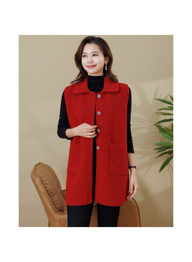 Tucano 25 سترة نسائية متوسطة الطول بلون صلب من الجاكار لفصل الخريف والشتاء سميكة للامهات مصنوعة من الصوف الصناعي بدون أكمام - Image 4