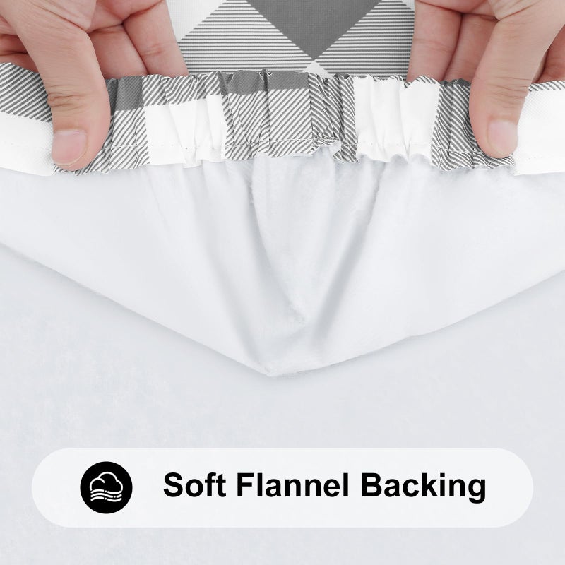 Smiry Rectangle Picnic Table Cloth, Elastic Waterproof Fitted Vinyl Tablecloths, Flannel Backed Buffalo Plaid Table Covers for Dining, Camping, Outdoor (White and Grey, 30" x 72") - Image 5