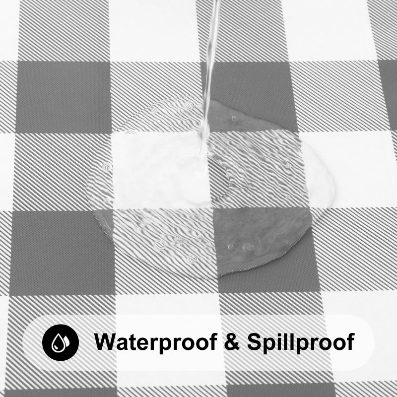 Smiry Rectangle Picnic Table Cloth, Elastic Waterproof Fitted Vinyl Tablecloths, Flannel Backed Buffalo Plaid Table Covers for Dining, Camping, Outdoor (White and Grey, 30" x 72") - Image 3