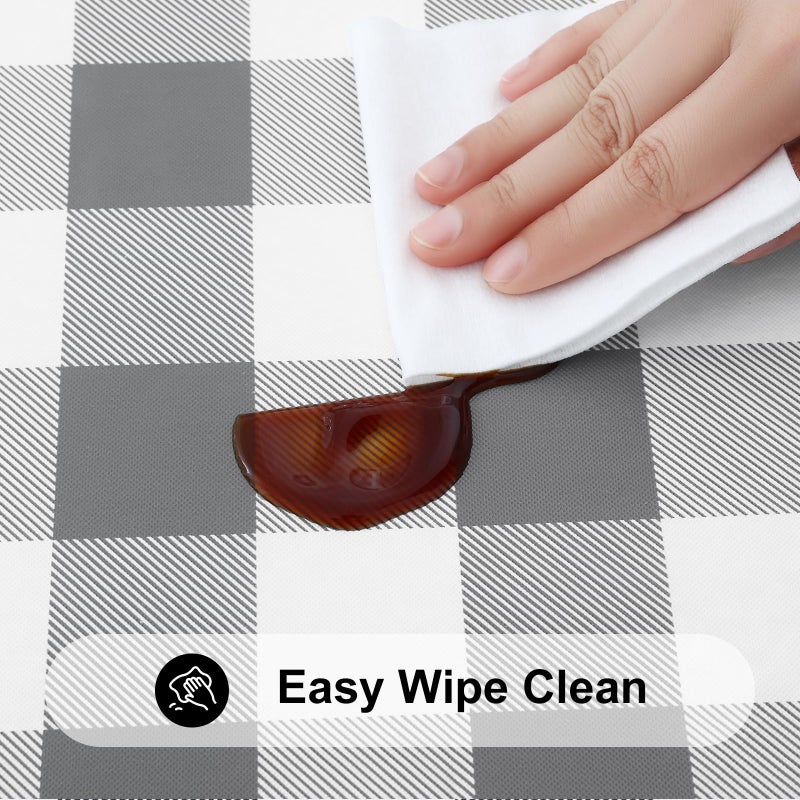 Smiry Rectangle Picnic Table Cloth, Elastic Waterproof Fitted Vinyl Tablecloths, Flannel Backed Buffalo Plaid Table Covers for Dining, Camping, Outdoor (White and Grey, 30" x 72") - Image 4