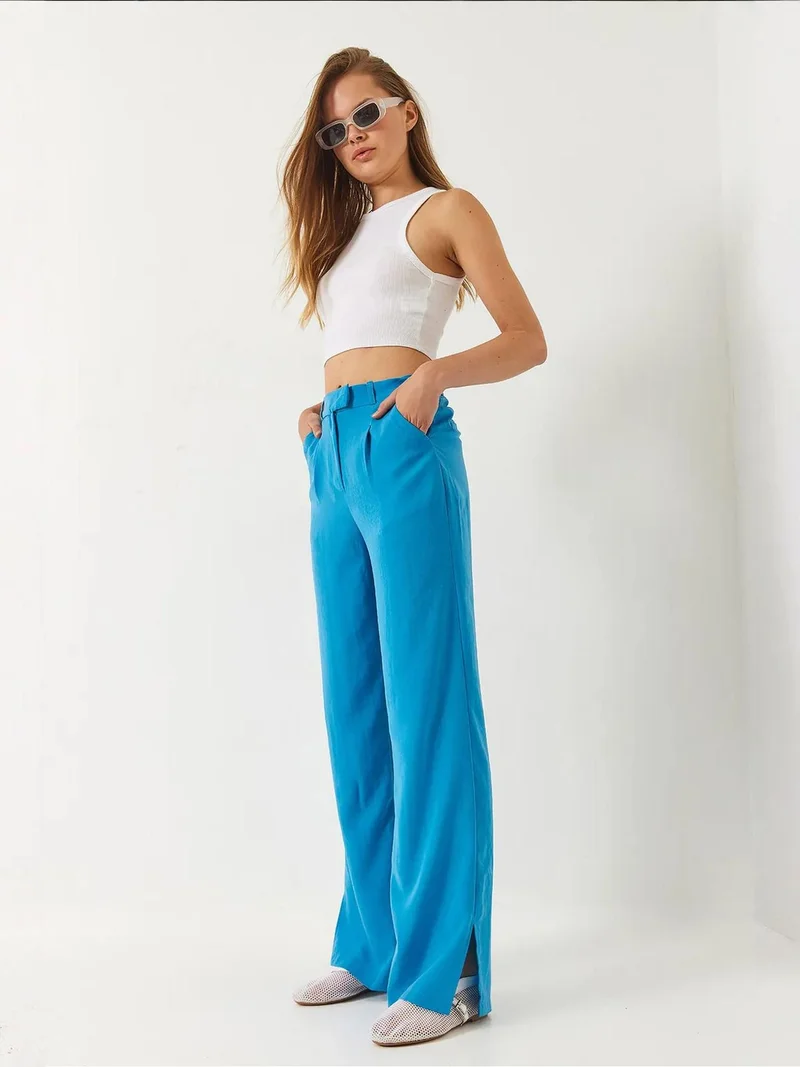 Bianco Lucci Maya Blue LUCCI Palazzo Pants with Pockets for Women | Best Price UAE