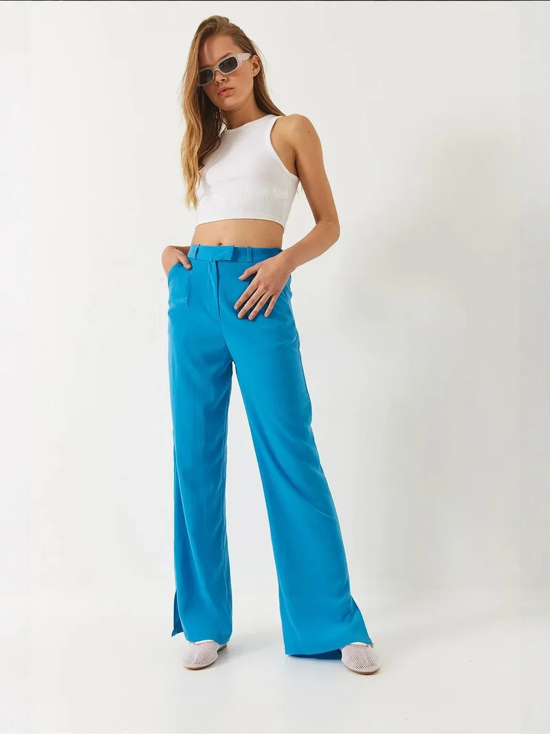 Bianco Lucci Maya Blue LUCCI Palazzo Pants with Pockets for Women | Best Price UAE