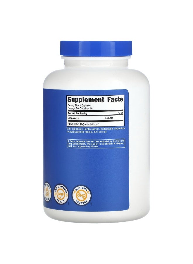 Nutricost, Beta-Alanine, 3,400 mg, 240 Capsules (850 mg per Capsule) (Packaging may vary) - Image 2