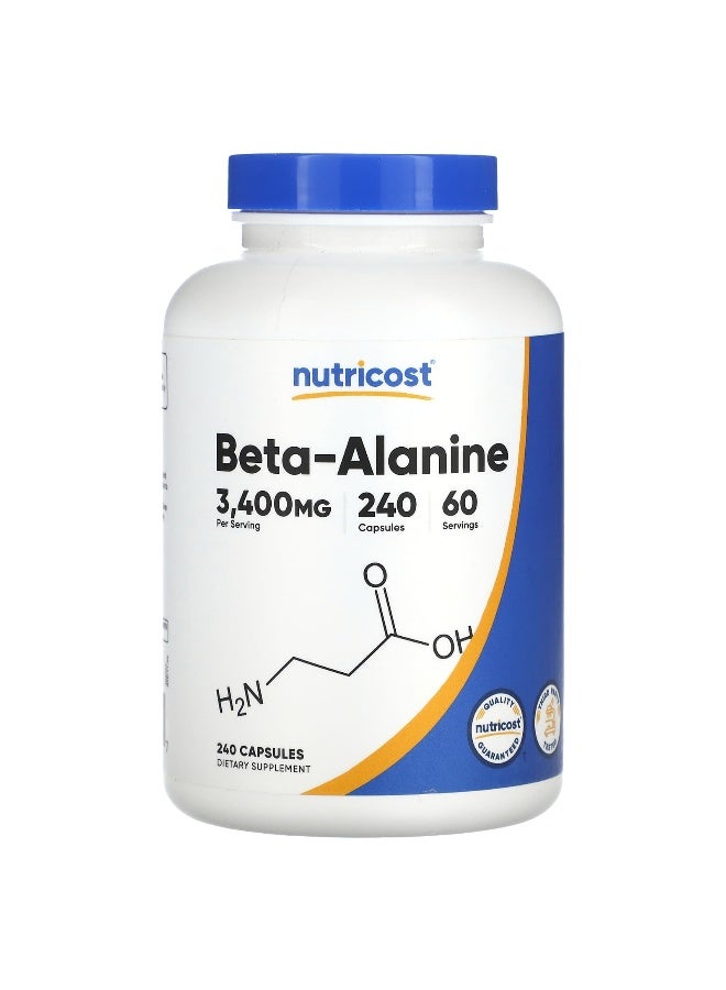 Nutricost, Beta-Alanine, 3,400 mg, 240 Capsules (850 mg per Capsule) (Packaging may vary) - Image 1