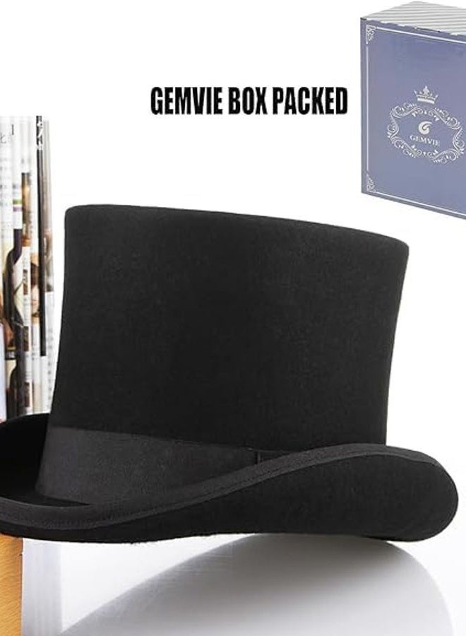 GEMVIE Men's Wool Felt Stage Magic Adults Costume Tall Top Hat 6.7" High Black, Black, L - Image 3