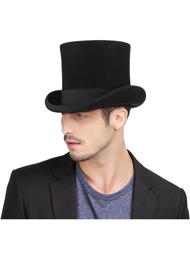 GEMVIE Men's Wool Felt Stage Magic Adults Costume Tall Top Hat 6.7" High Black, Black, L - Image 2