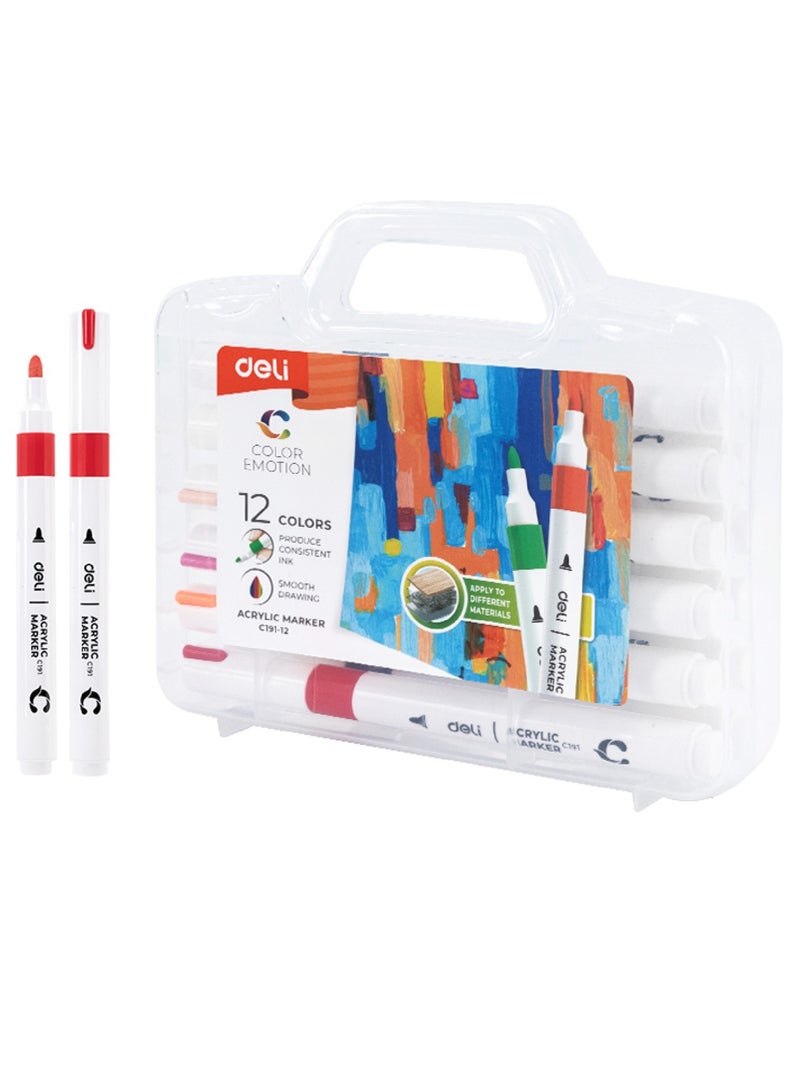 Deli مجموعة أقلام طلاء أكريليك مكونة من 12 قطعة متعددة الألوان - Image 1
