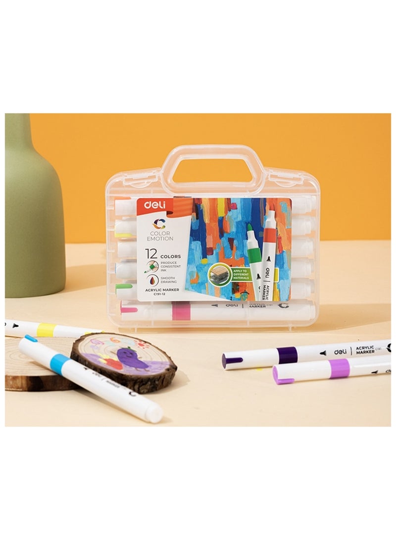 Deli مجموعة أقلام طلاء أكريليك مكونة من 12 قطعة متعددة الألوان - Image 2
