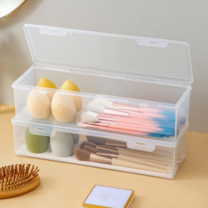 Vidifor Clear Craft and Art Supply Storage Organizer, Small Deep Strips Container with Lid for Makeup, Paint Brush, Tools, Crayon, Stackable (Clear-1pack) - Image 4