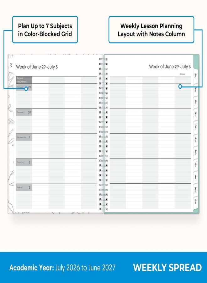 Blue Sky 2026-2027 Weekly and Monthly Academic Year Teacher Lesson Planner Calendar, July 2026 - June 2027, 8.5" x 11", Flexible Cover, Wirebound, Laminated Tabs, Storage Pocket, Prairie Aqua - Image 3