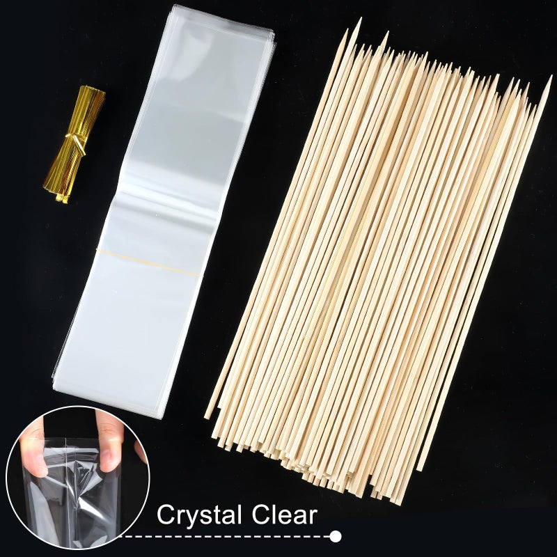 Yexiya Candy Kabob Bags with Sticks100 Cellophane Treat Bags with Twist Ties and 100 Natural Bamboo Skewers 3 x 11 Inches Clear Rod Bag for Packaging Marshmallow Pretzel Treat Candies - Image 3
