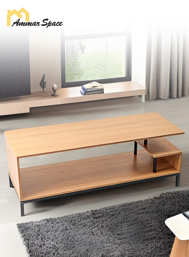 مساحة عمار طاولة وسط غرفة المعيشة، خزانة تلفاز، طاولة أريكة خشبية مستطيلة، طاولة قهوة من طبقتين مع رف تخزين مفتوح - 106*39.5*40 - Image 2