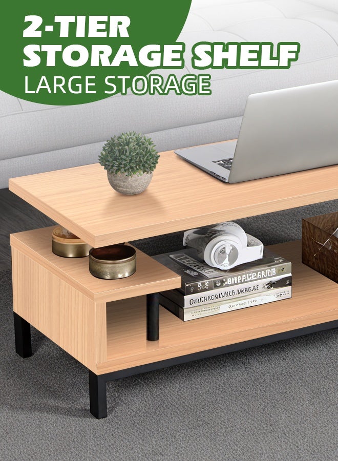 مساحة عمار طاولة وسط غرفة المعيشة، خزانة تلفاز، طاولة أريكة خشبية مستطيلة، طاولة قهوة من طبقتين مع رف تخزين مفتوح - 106*39.5*40 - Image 4