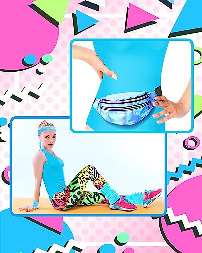 Hercicy 7 Pcs 80s Workout Costume 80s Accessories Set 90s Leotard Legging Headband Wristbands Leg Warmers Earrings Fanny Pack(X-Large) - Image 5