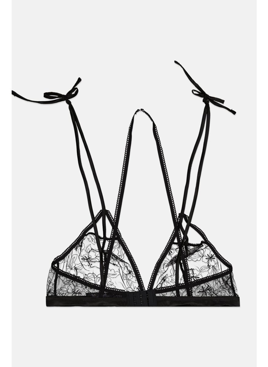 LOST INK Women Textured Non Padded Wireless Bra, Black  - Image 2
