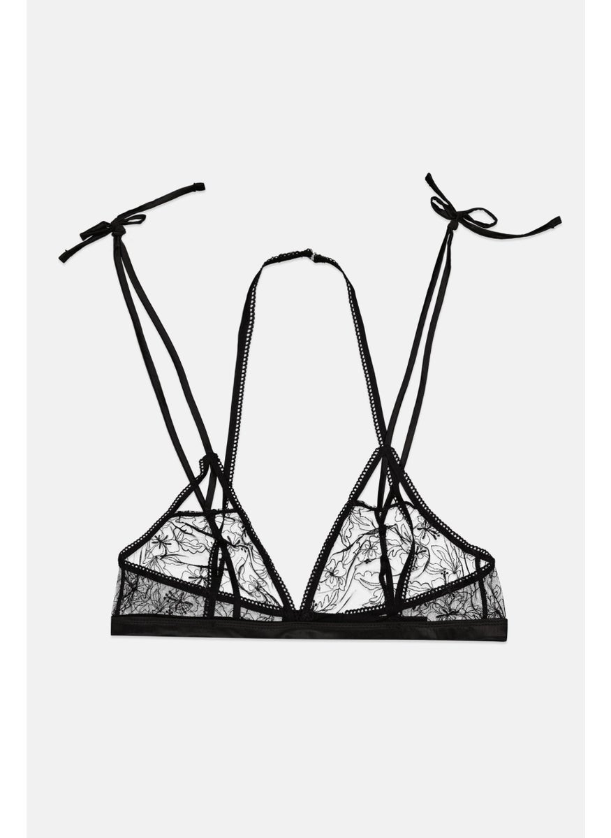 LOST INK Women Textured Non Padded Wireless Bra, Black  - Image 1