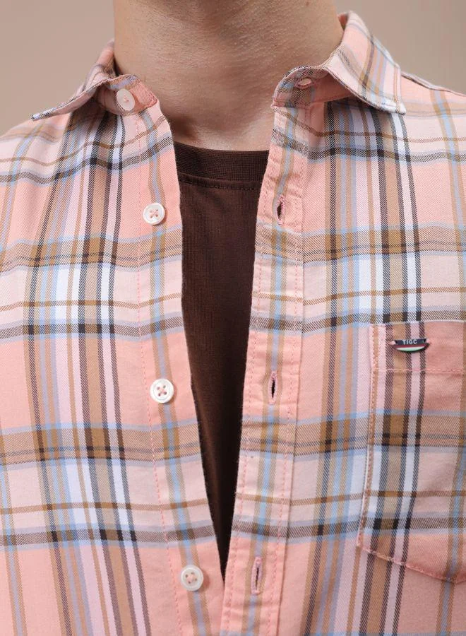 شركة المرآب الهندية Men Slim Fit Checkered Full Sleeves Cutaway Collar Casual Shirt