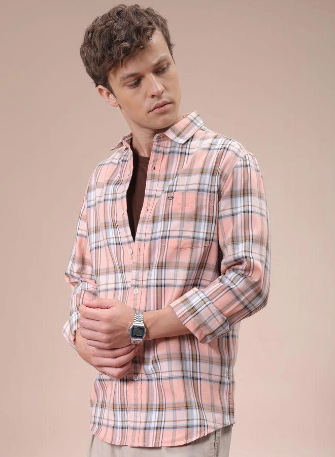شركة المرآب الهندية Men Slim Fit Checkered Full Sleeves Cutaway Collar Casual Shirt