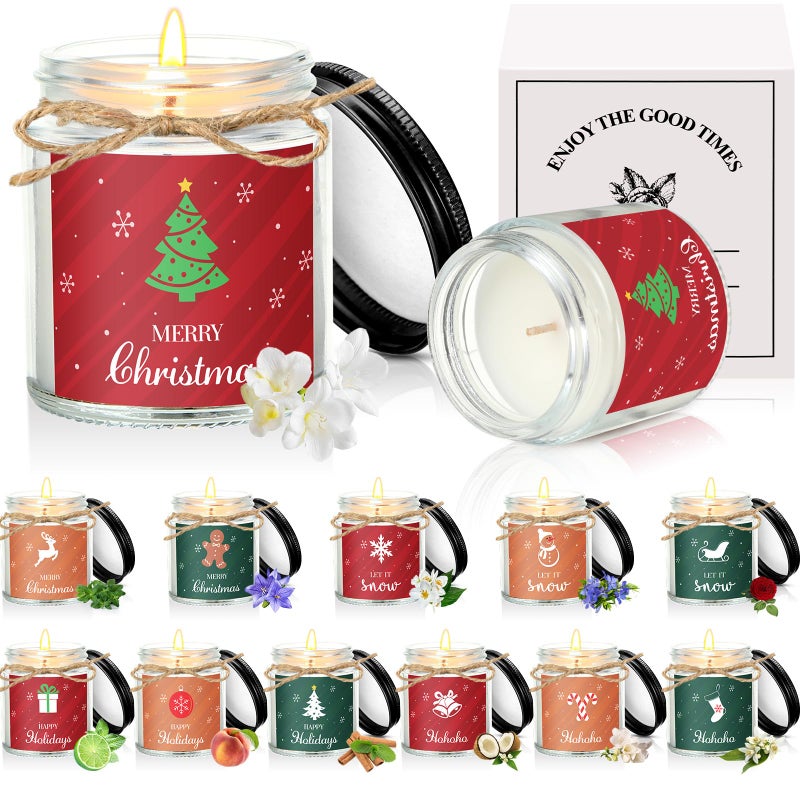 MTLEE 12 Pcs Christmas Candles Gifts Bulk Scented Candle Jars for Coworkers Women Aromatherapy Candles for Home Xmas Birthday Gifts Yoga Bright Style