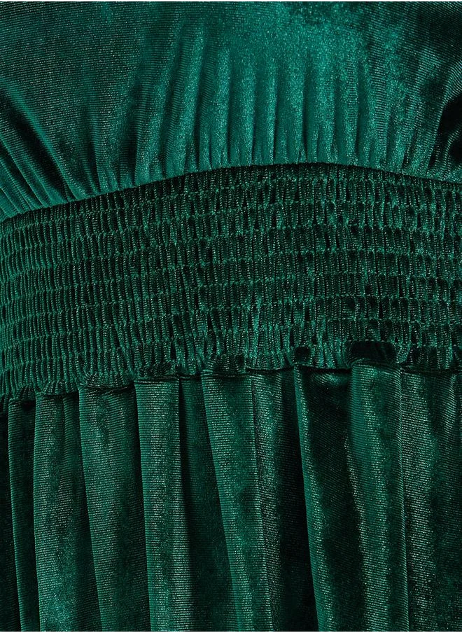 Styli Velvet Look High Neck A-Line Mini Dress