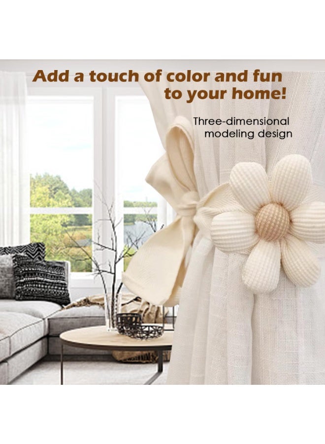 موثوقية التنبؤ 2 قطعة من ربطات الستائر، ربطات ستائر بوهو زهرية، حاملات ستائر بسيطة وأنيقة على شكل زهرة عباد الشمس، ديكور غرفة نوم بوهو (كريمي) - Image 3